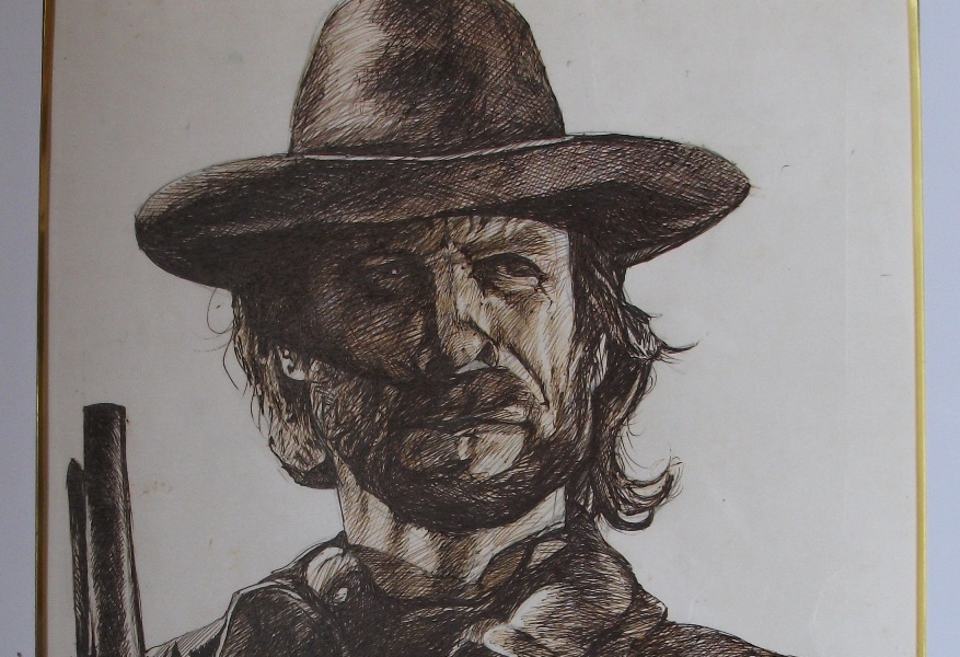 Clint Eastwood – Pen Stroke on paper. Laminated and Framed. 18″X24″