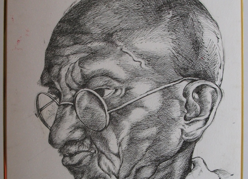 Mahatma Gandhi – Pen Stroke on paper – Laminated and Framed18″X24″