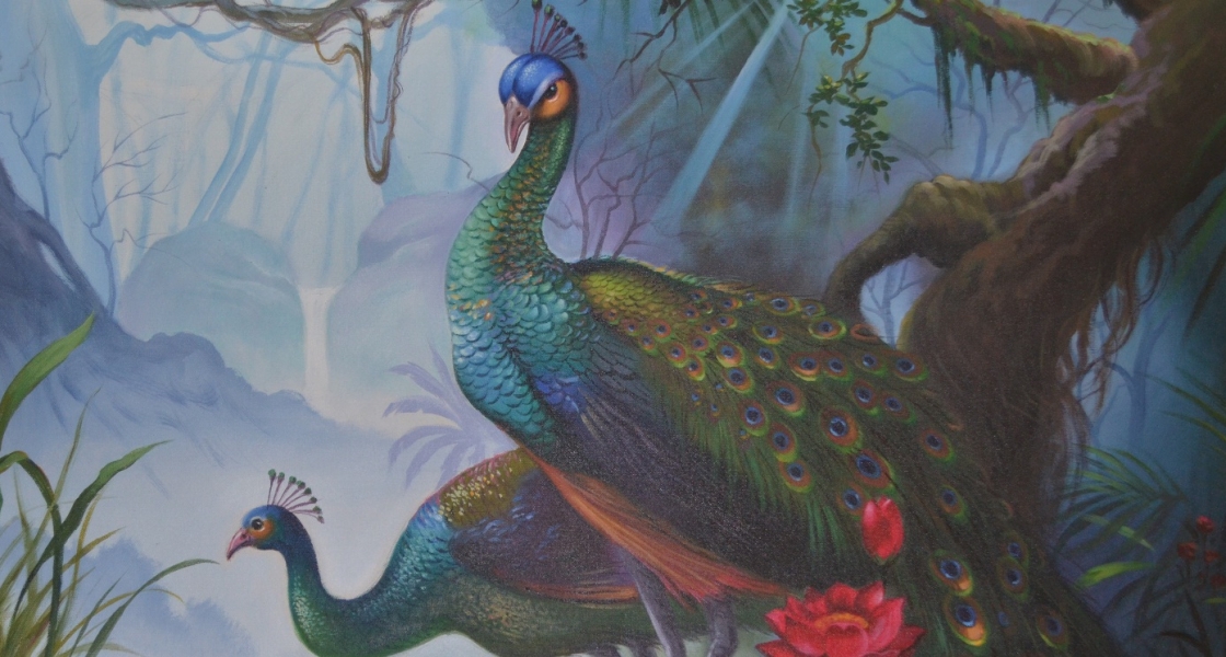 “Peacock Pair”       Acrylic Paint on canvas.
